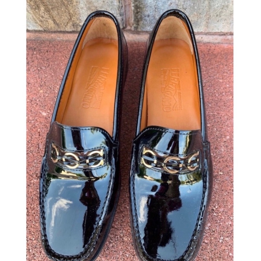 Ferragamo Black Patent Leather Loafers